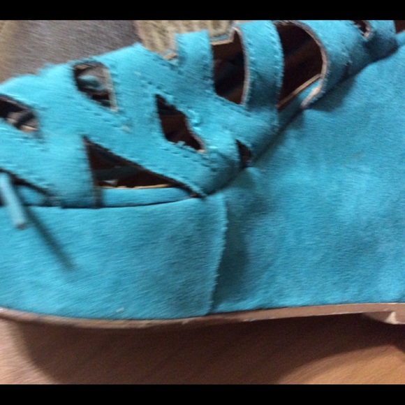 Nine West Teal Turquoise Suede Wedge - Picture 4 of 11
